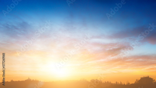 Sun light and mountain day sky sunset background