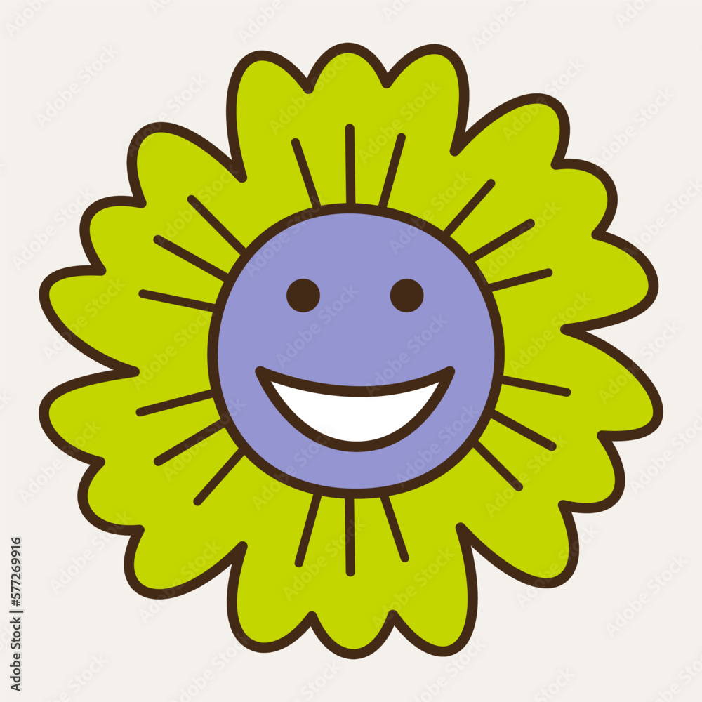 Fototapeta premium Smiling flower, abstract personage, mascot design, funny face, cute icon.