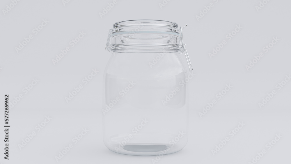 Side view empty transparent glass jar on white background premium photo 3d render Side view empty transparent glass jar on white background premium photo 3d render