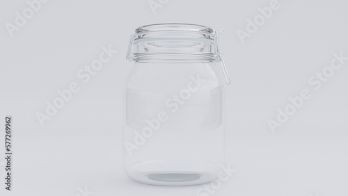 Side view empty transparent glass jar on white background premium photo 3d render