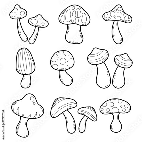 Set of Cute Mushroom Outline