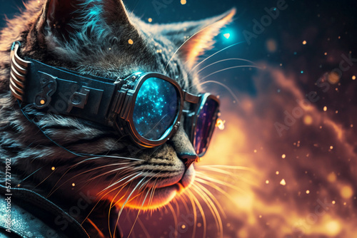 Chic cat, glasses, funny, fashion, wallpaper, poster. Generative AI.