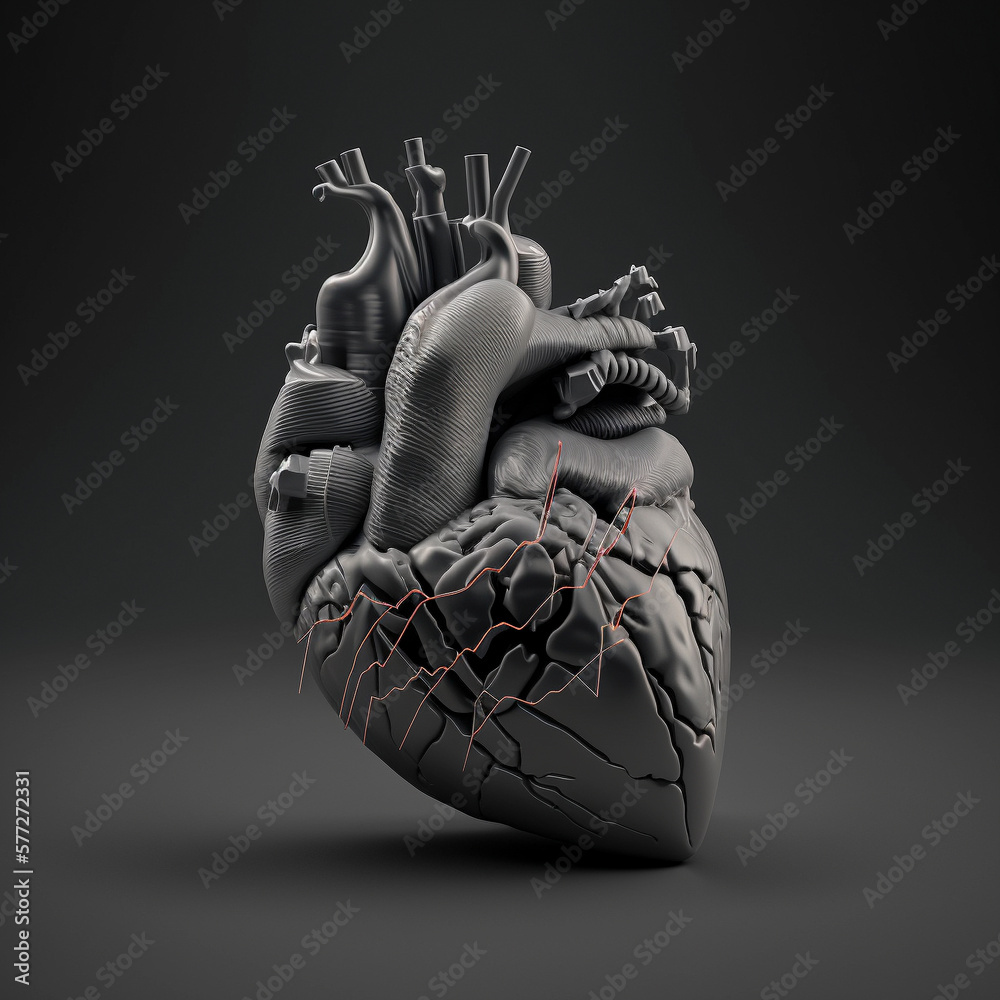 3D illustration design, heart battery inspired by the human heart. Generative AI. 3D illustration design, heart battery inspired by the human heart. Generative AI.