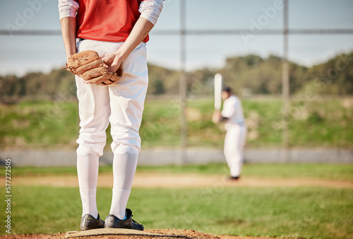 Photography Sports, baseball and male athlete on the pitch playing a game, exercise or training on the field