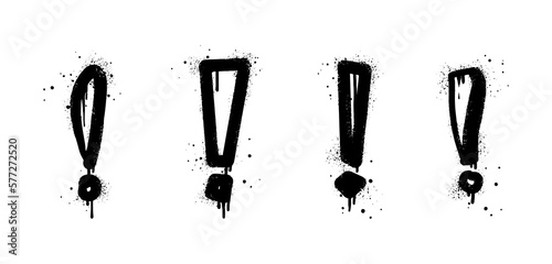 Spray painted graffiti exclamation mark in black over white. Hazard warning symbol. isolated on white background. vector illustration