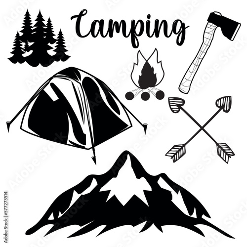 Free vector camping adventures lettering collection