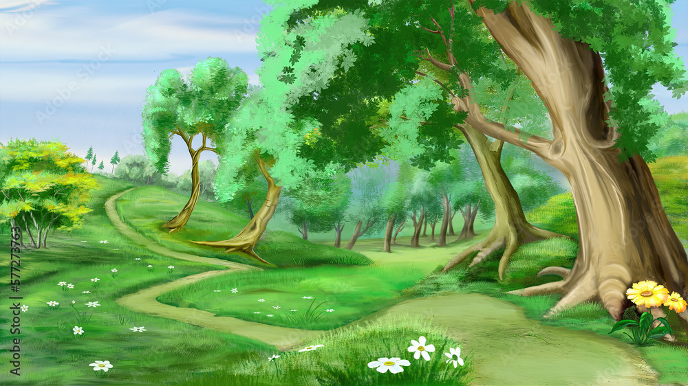 Naklejka premium Path in the forest illustration