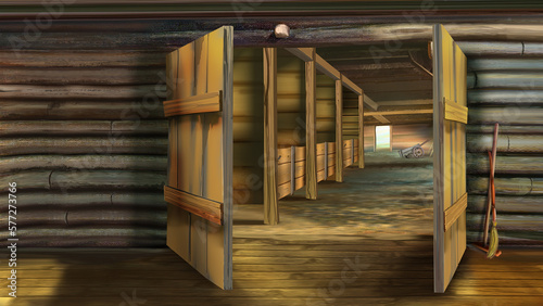 Stable at the ranch indoors illustration
