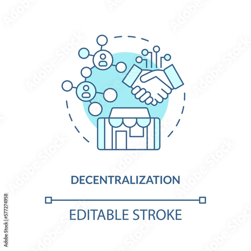 Decentralization turquoise concept icon. Environment for business. Layer of metaverse abstract idea thin line illustration. Isolated outline drawing. Editable stroke. Arial, Myriad Pro-Bold fonts used