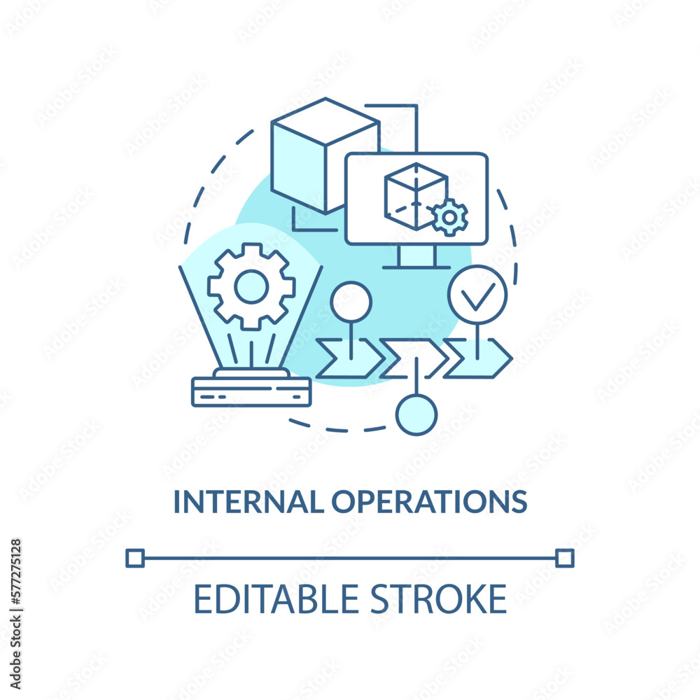 Internal operations turquoise concept icon. Virtual models. Metaverse category abstract idea thin line illustration. Isolated outline drawing. Editable stroke. Arial, Myriad Pro-Bold fonts used Internal operations turquoise concept icon. Virtual models. Metaverse category abstract idea thin line illustration. Isolated outline drawing. Editable stroke. Arial, Myriad Pro-Bold fonts used