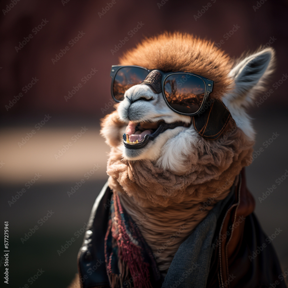 Lama wearing sunglasses generated using AI technology Lama wearing sunglasses generated using AI technology