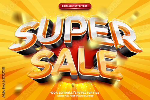 Super Sale 3d logo editable text effect with sale badge and confetti