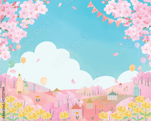 spring background with flowers and beautiful cherry blossoms