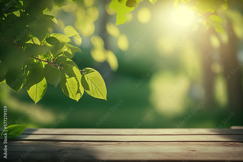 Natural template with Beauty bokeh and sunlight. Beautiful empty wooden table in nature outdoor. Natural template with Beauty bokeh and sunlight. Beautiful empty wooden table in nature outdoor.