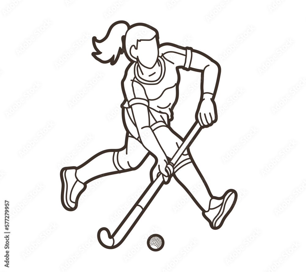 Field Hockey Sport Female Player Action Cartoon Sport Graphic Vector Field Hockey Sport Female Player Action Cartoon Sport Graphic Vector