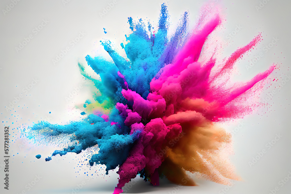 Obraz premium Colored powder explosion on white background. Generative Ai