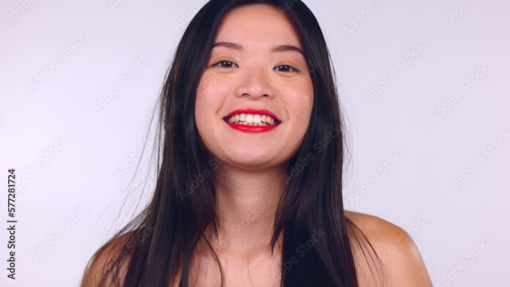 Asian, woman or face in studio for beauty, makeup or skincare cosmetics by background for wellness. Happy gen z model, cosmetic girl portrait or healthy glow on skin for natural aesthetic by backdrop Asian, woman or face in studio for beauty, makeup or skincare cosmetics by background for wellness. Happy gen z model, cosmetic girl portrait or healthy glow on skin for natural aesthetic by backdrop
