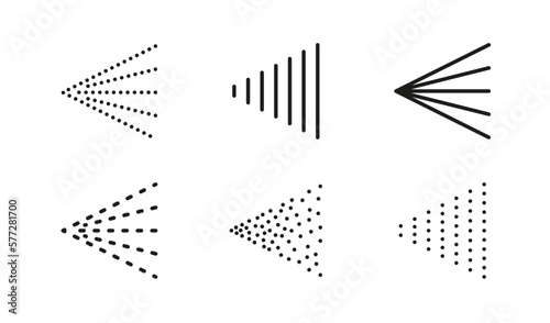 Spray steam icons for water, perfume, paint or deodorant. Scatter gas or aerosol haze. Spray symbols. Steam nozzle flows. Set of vector illustrations isolated on white background.