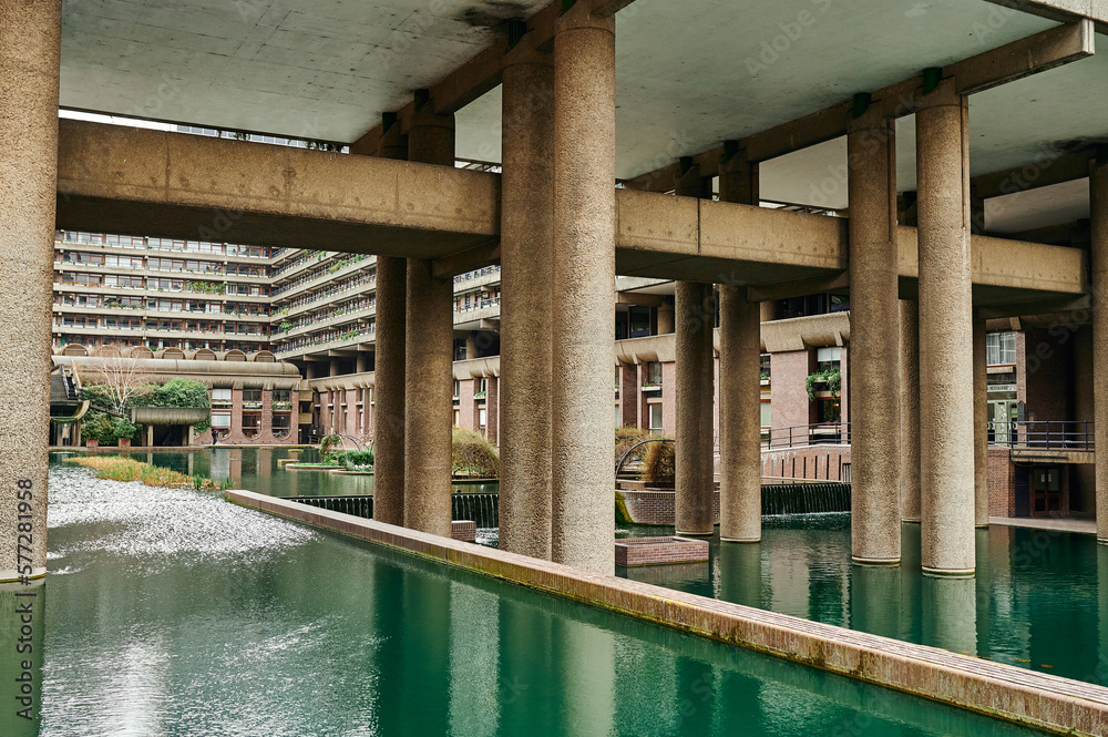 Modernist architecture of the estate and buildings in the Barbican district of London