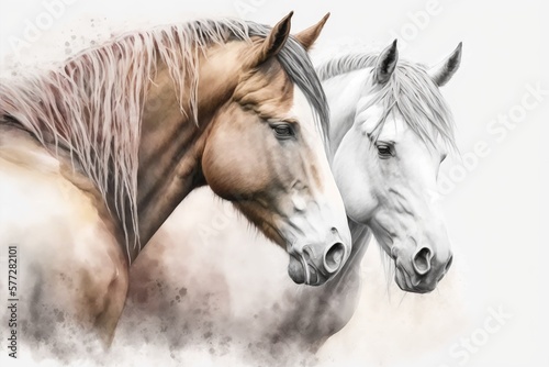 Portrait of two horses