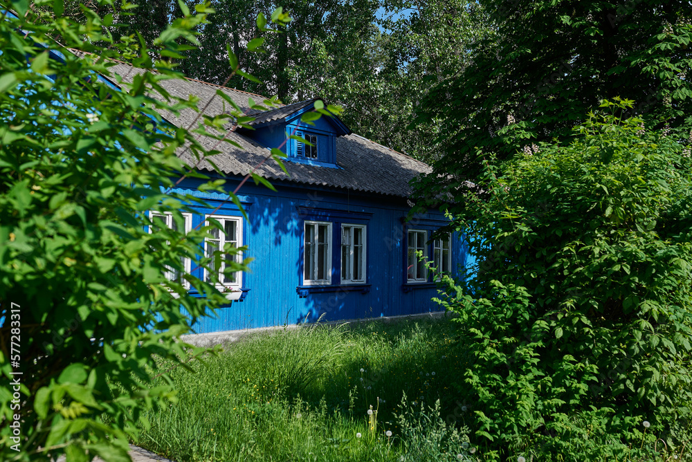 Blue wooden house of