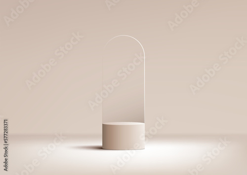 3D realistic products display beige podium stand pedestal on brown background