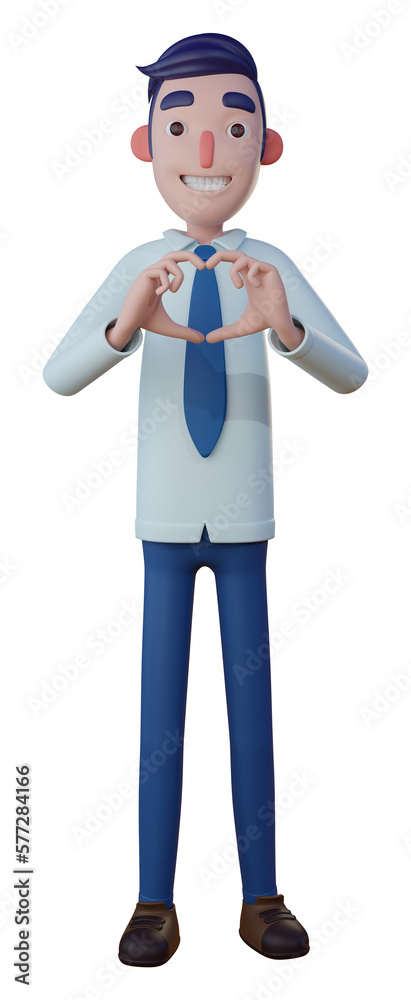 male worker smiling at camera and making love or heart sign gesture with his hands