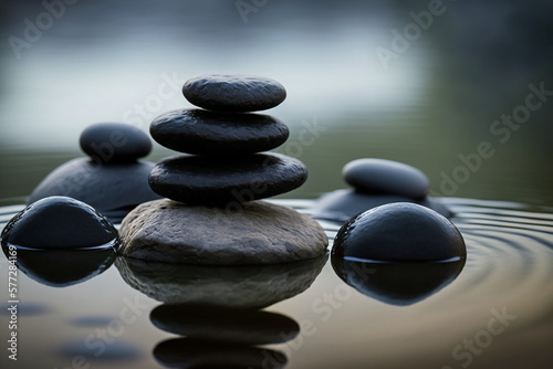 Balanced zen stones in water  relax  wellness spa meditation