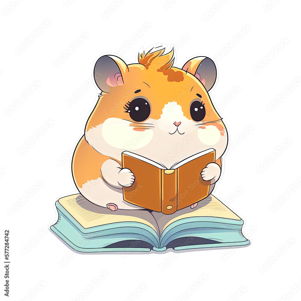 Cute Hamster Gerbil Reading Bedtime Book ,Generated AI, Generated, AI Cute Hamster Gerbil Reading Bedtime Book ,Generated AI, Generated, AI