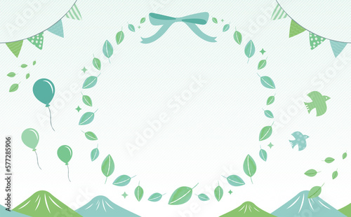 葉っぱ・グリーン・新緑・エコイメージのコピースペースのある可愛いおしゃれなシンプルベクターデザインフレーム_ミントグリーン_文字なし