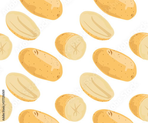 Whole potatoes and cut in half. Seamless pattern in vector. Isolated objects. Suitable for printing, prints and backgrounds. Food image.