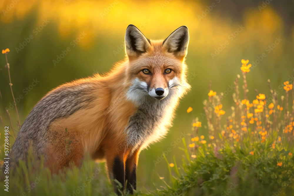 Red fox in the summer, Generative AI Red fox in the summer, Generative AI