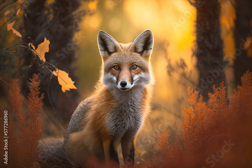 Red fox in the autumn forest, Generative AI