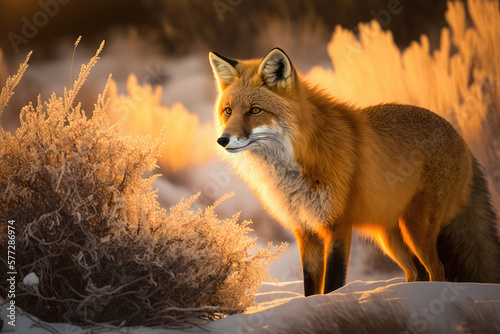 Red fox in the winter forest, Generative AI © olgayakovleva