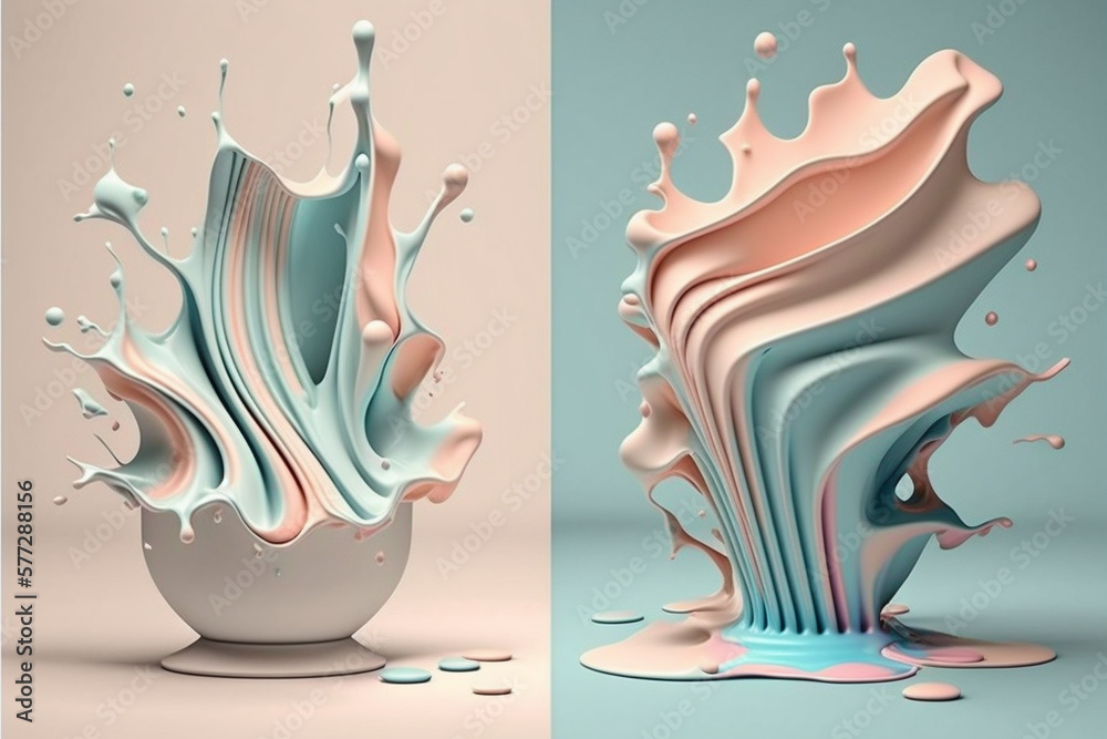 Fluid splash with a 3D porcelain texture in vibrant pastel colors. Ai generated Fluid splash with a 3D porcelain texture in vibrant pastel colors. Ai generated