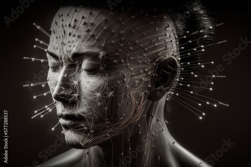Acupuncture needles on a man. Generative AI Technology
