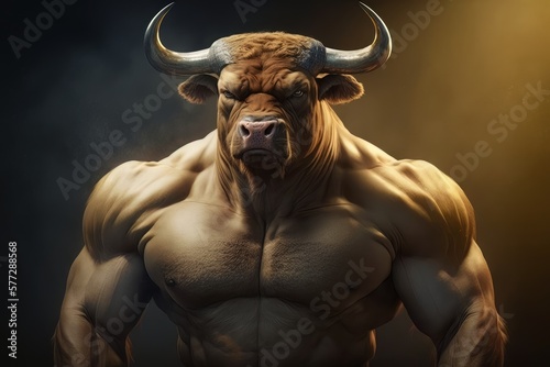 A fit golden bull. Stock Market, Gold, bull market, trading concept. Generative AI Technology