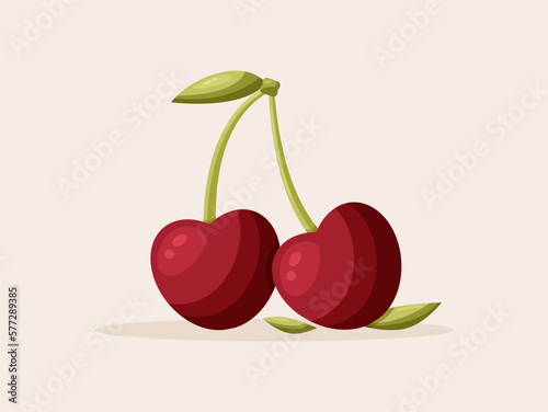 Fresh cartoon red pair cherries