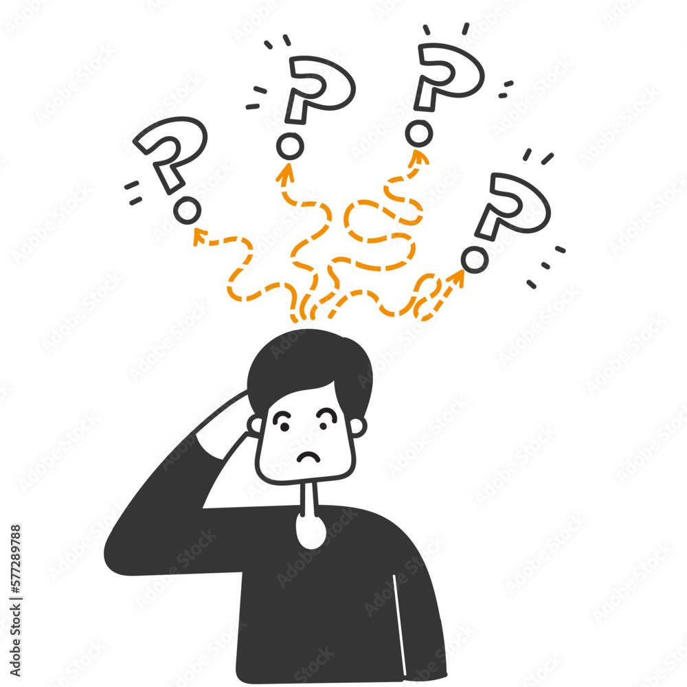 hand drawn doodle Cartoon person think about problem solving illustration vector hand drawn doodle Cartoon person think about problem solving illustration vector