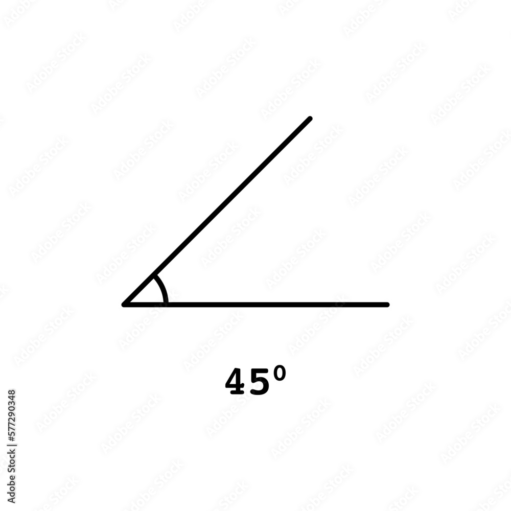 45 degree angle icon vector illustration. Abstract thin black line math symbol for geometry and trigonometry in school, geometric pictogram of right angle, forty five degree isolated on white 45 degree angle icon vector illustration. Abstract thin black line math symbol for geometry and trigonometry in school, geometric pictogram of right angle, forty five degree isolated on white