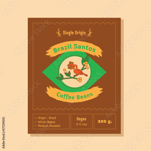 Brazil Santos coffee label with toucan bird