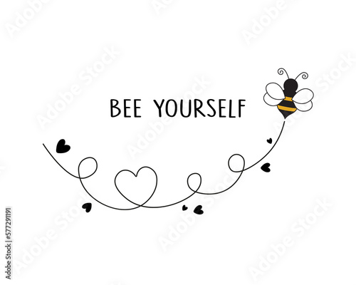 Decorative slogan and cute honey bee with heart shaped dotted route, vector design, fashion, card, poster and sticker print