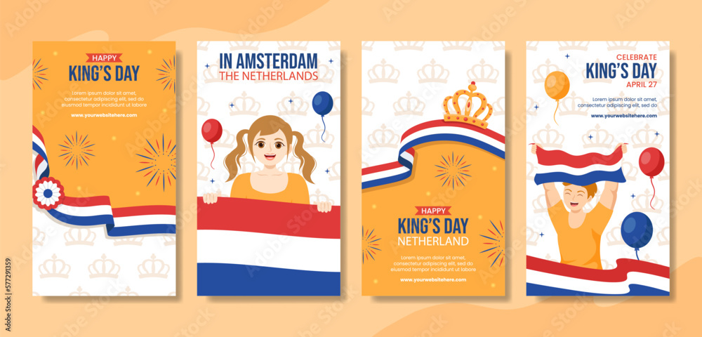 Φωτογραφία Happy Kings Netherlands Day Social Media Stories Cartoon Hand Drawn Templates Ba