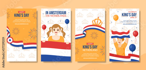 Happy Kings Netherlands Day Social Media Stories Cartoon Hand Drawn Templates Background Illustration