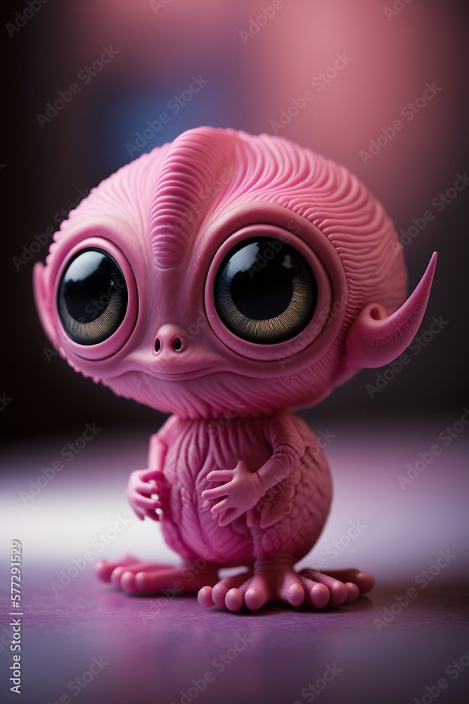 Kleine putzige Rosa Alien Figur aus Plastik, ai generativ