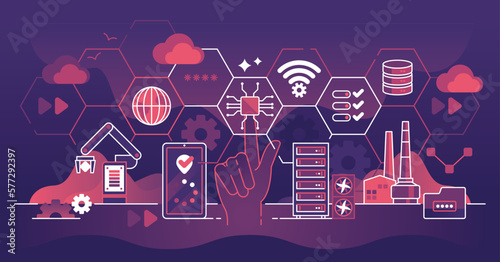 Digital transformation and technological integration dark outline concept. Implementation of innovative tech and change to electronic development vector illustration. Progress as automation evolution