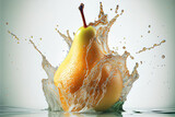 illustration of fresh pear fruit with water juice splash on white background