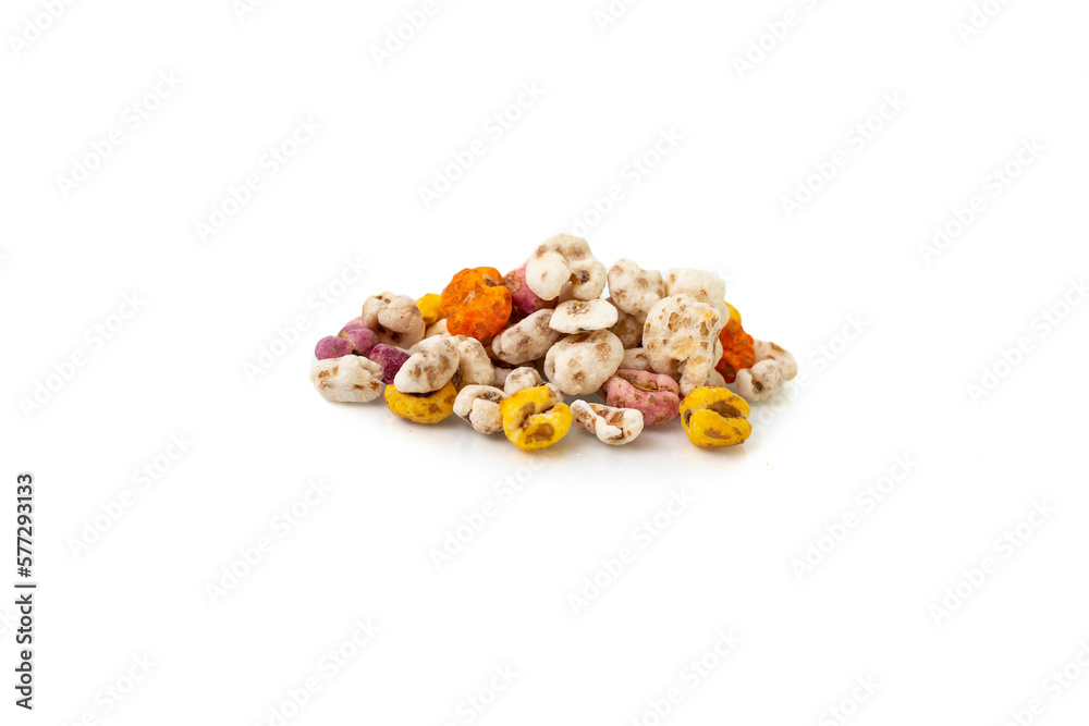 expanded wheat cereal pile isolated on white
