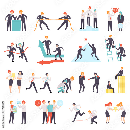 Business Workers Characters Engaged in Professional Career Competition Vector Set © topvectors