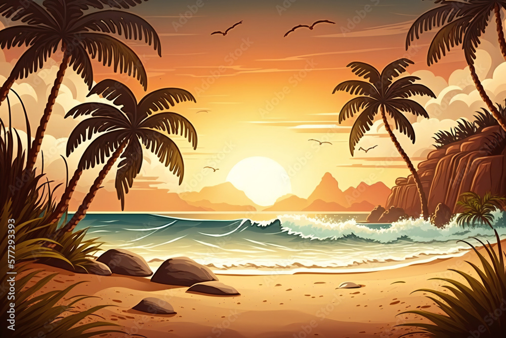 tropical beach background with sunset